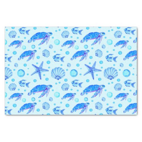 Blue Marine Life _ Turtles Fish and Seashells  Tissue Paper
