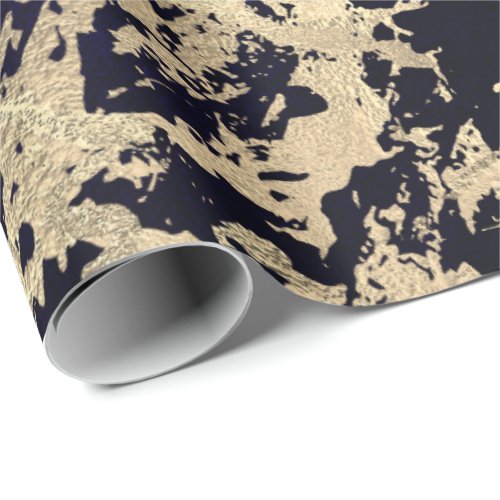 Blue Marine Molten Gold Marble Shiny Metallic Wrapping Paper