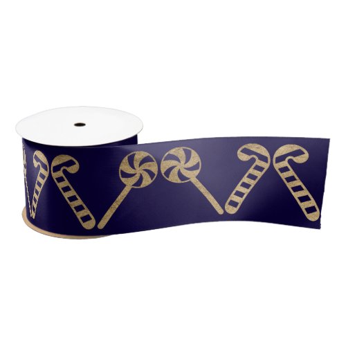 Blue Marine Navy Golden Christmas Decor Satin Ribbon