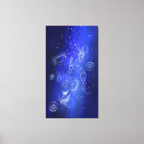 Blue Marine Underwater Jellyfish World Canvas Print