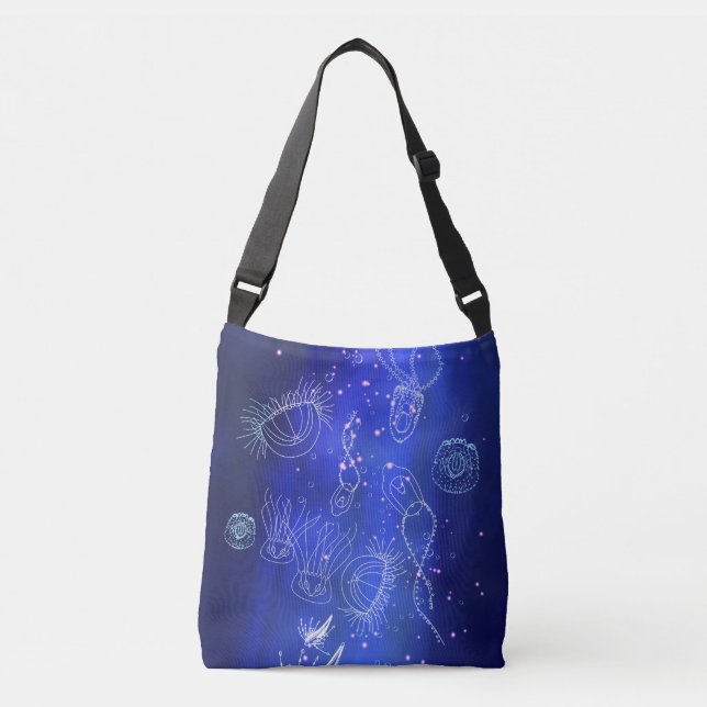 Blue Marine Underwater Jellyfish World Crossbody Bag (Front)