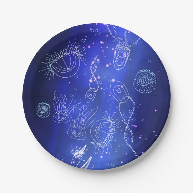 Blue Marine Underwater Jellyfish World Paper Plates (Front)