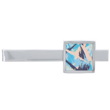 Blue Maritime Nautical Brushstroke Pattern Silver Finish Tie Clip Blue Maritime Nautical Brushstroke Pattern Silver Finish Tie Clip