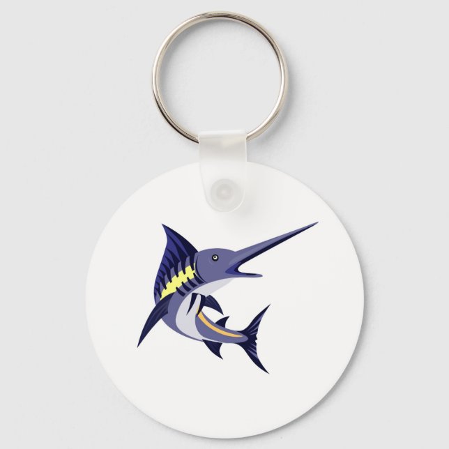 blue marlin art deco style keychain (Front)