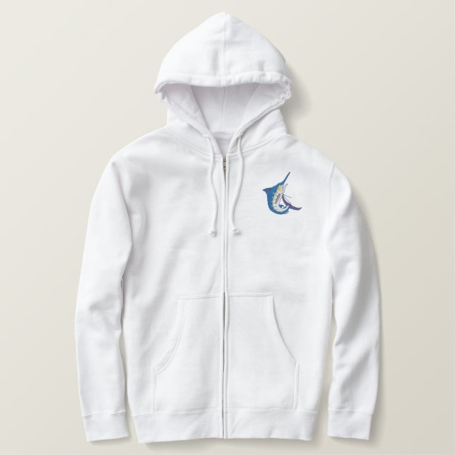 Blue Marlin Embroidered Hoodie (Design Front)