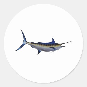 Blue Marlin Fish Classic Round Sticker by BeachBumFamily at Zazzle