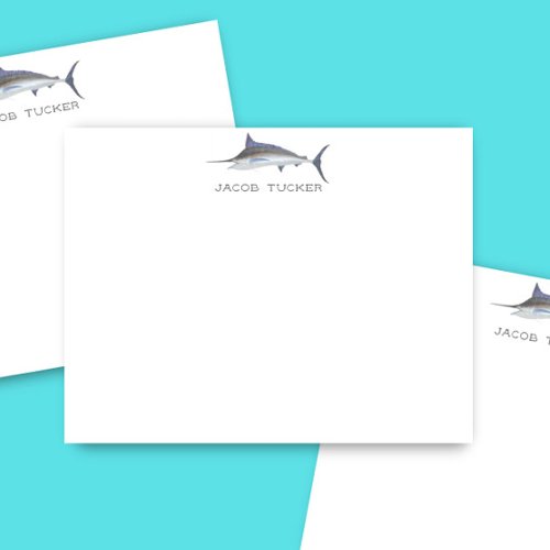 Blue Marlin Fish Deep Sea Fisherman Custom Name Note Card