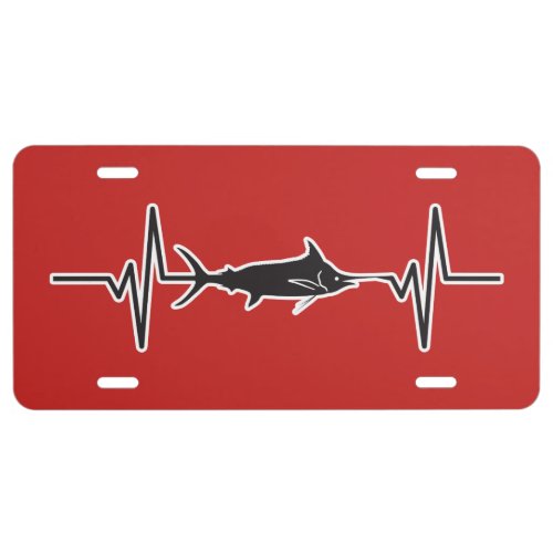 Blue Marlin Fish _ Heartbeat Pulse Graphic License Plate