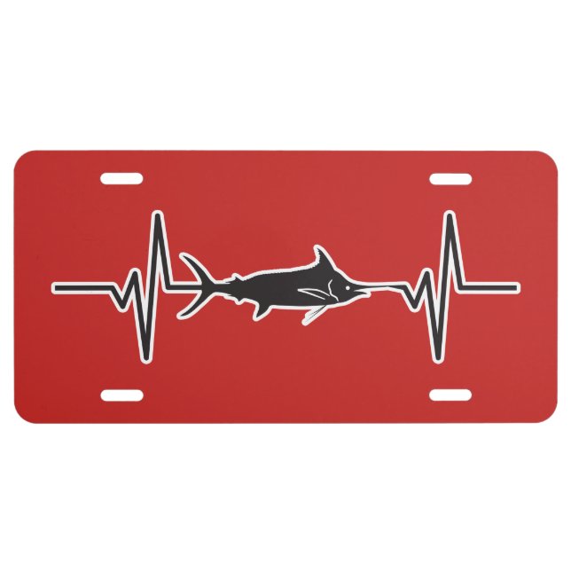 Blue Marlin Fish - Heartbeat Pulse Graphic License Plate (Front)