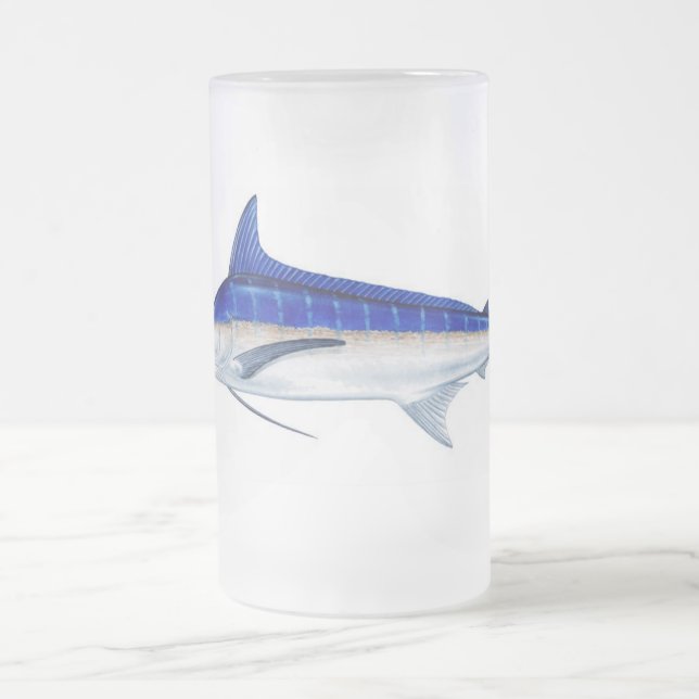 Blue Marlin Frosted Glass Beer Mug (Center)