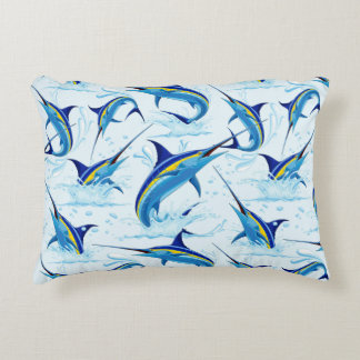 Blue Marlin Jumping out of Ocean Accent Pillow
