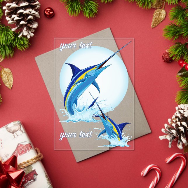 Blue Marlin Jumping out of Ocean Acrylic Invitations (Insitu (Holiday))