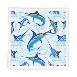 Blue Marlin Jumping out of Ocean Acrylic Tray