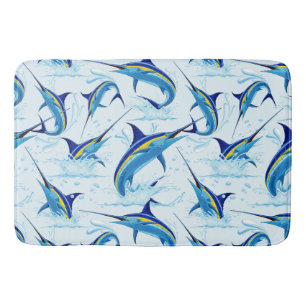 Blue Marlin Jumping out of Ocean Bath Mat