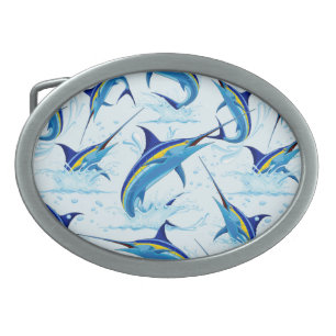 Blue Marlin Jumping out of Ocean Belt Buckle