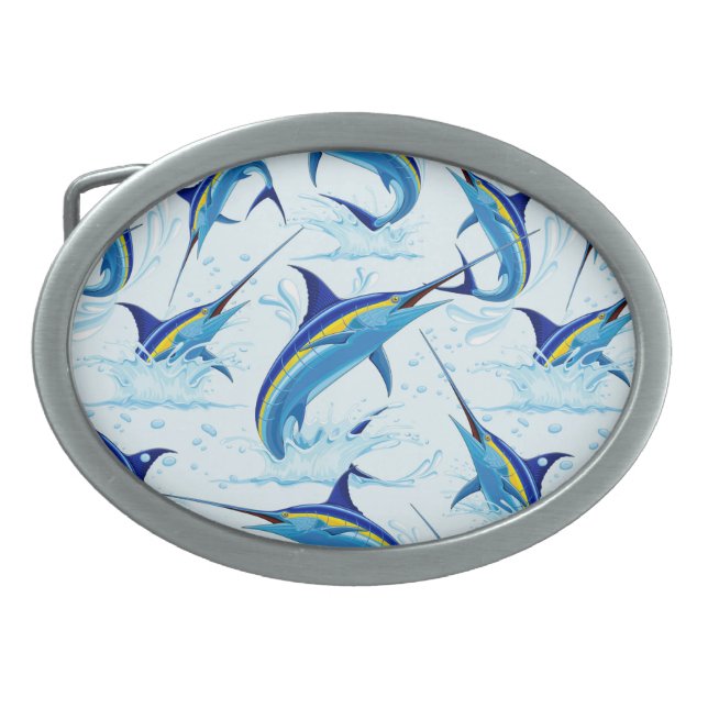 Blue Marlin Jumping out of Ocean Belt Buckle (Front)