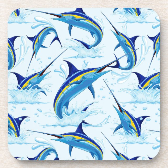 Blue Marlin Jumping out of Ocean Beverage Coaster (Front)