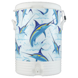 Blue Marlin Jumping out of Ocean Beverage Cooler