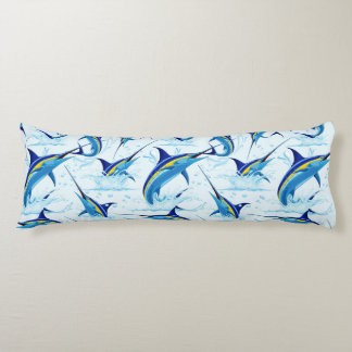 Blue Marlin Jumping out of Ocean Body Pillow