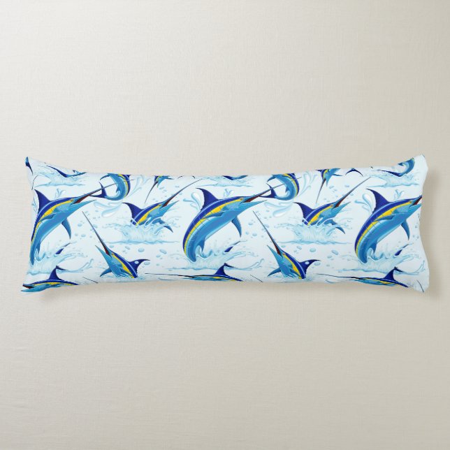 Blue Marlin Jumping out of Ocean Body Pillow (Front)