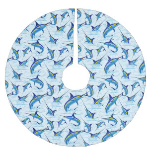 Blue Marlin Jumping out of Ocean Brushed Polyester Tree Skirt