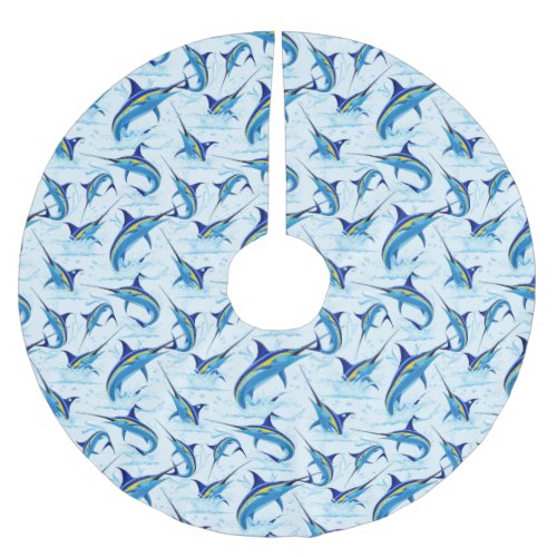 Blue Marlin Jumping out of Ocean Brushed Polyester Tree Skirt
