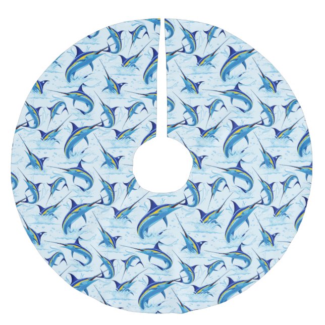 Blue Marlin Jumping out of Ocean Brushed Polyester Tree Skirt (Front)