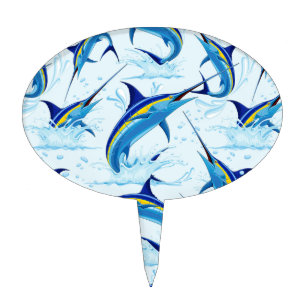 Blue Marlin Jumping out of Ocean Cake Topper