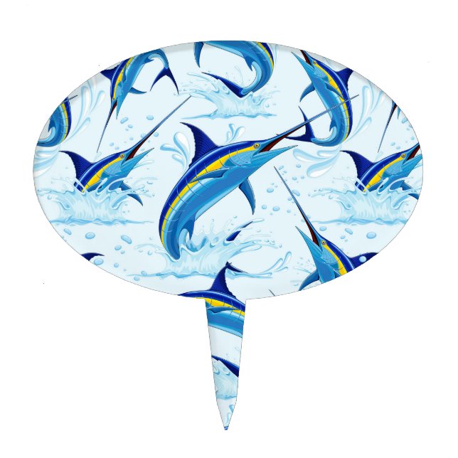 Blue Marlin Jumping out of Ocean Cake Topper (Front)