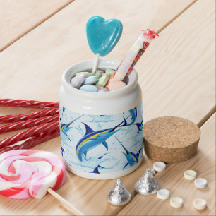 Blue Marlin Jumping out of Ocean Candy Jar