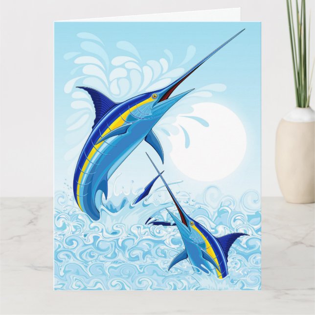 Blue Marlin Jumping out of Ocean Card (Front)