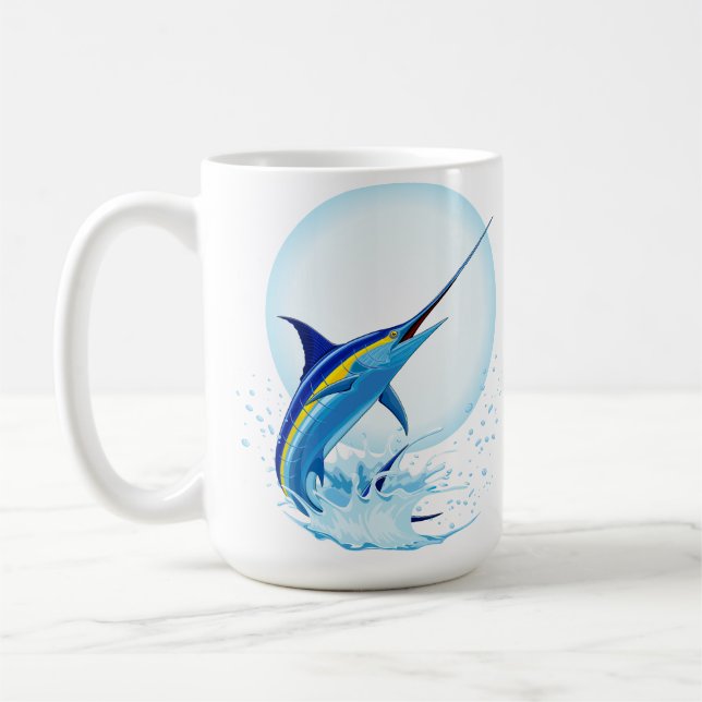 Blue Marlin Jumping out of Ocean Coffee Mug (Left)