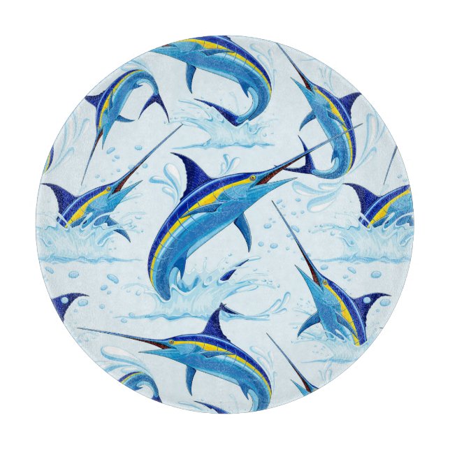 Blue Marlin Jumping out of Ocean Cutting Board (Front)