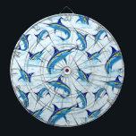 Blue Marlin Jumping out of Ocean Dart Board<br><div class="desc">Realistic illustration of a beautiful Marlin Fish Ocean Animal jumping out of ocean. Vector Art copyright BluedarkArt TheChameleonArt.</div>