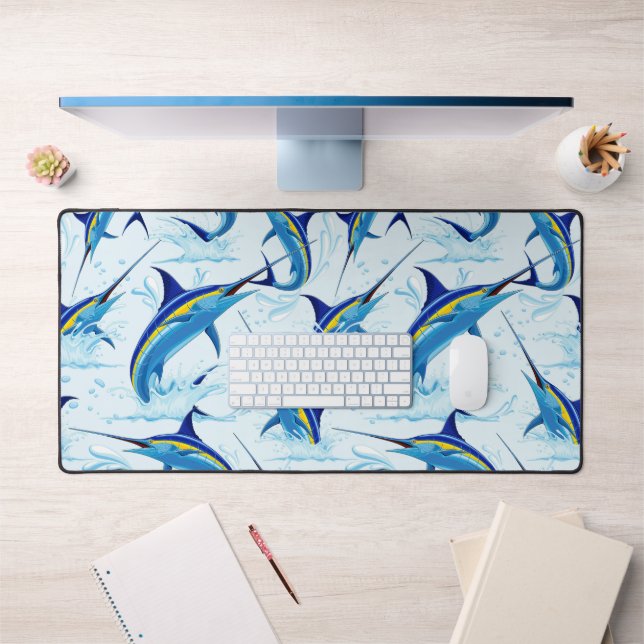 Blue Marlin Jumping out of Ocean Desk Mat (Office 1)