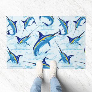 Blue Marlin Jumping out of Ocean Doormat