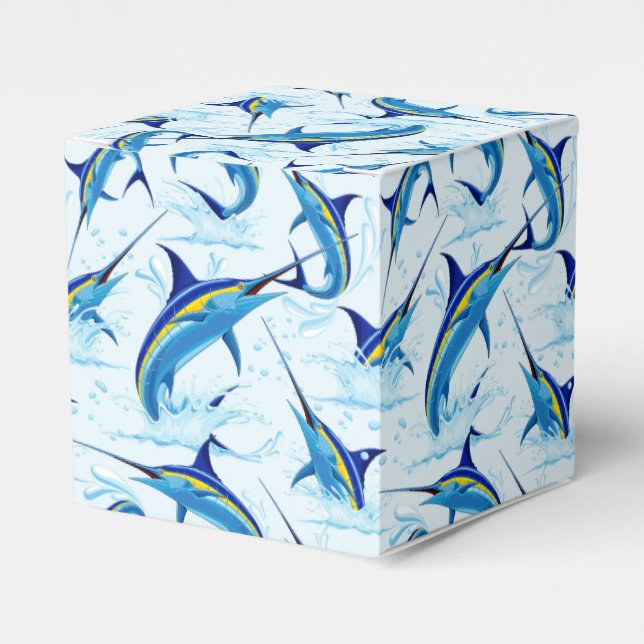 Blue Marlin Jumping out of Ocean Favor Boxes (Front Side)