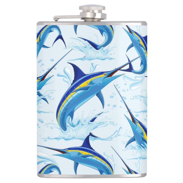 Blue Marlin Jumping out of Ocean Flask (Front)