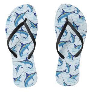 Blue Marlin Jumping out of Ocean Flip Flops