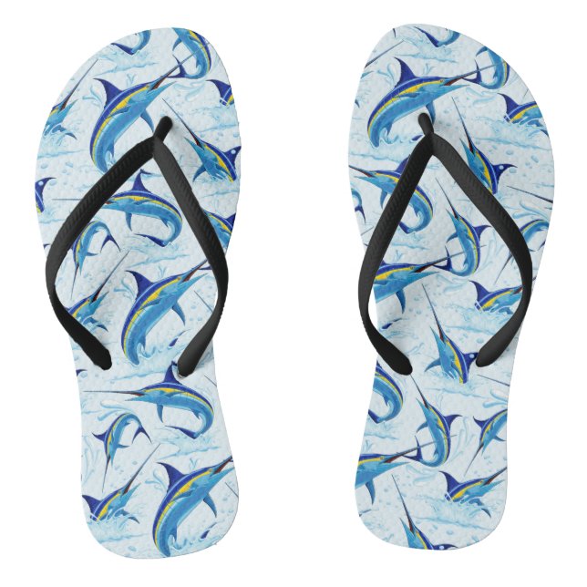 Blue Marlin Jumping out of Ocean Flip Flops (Footbed)