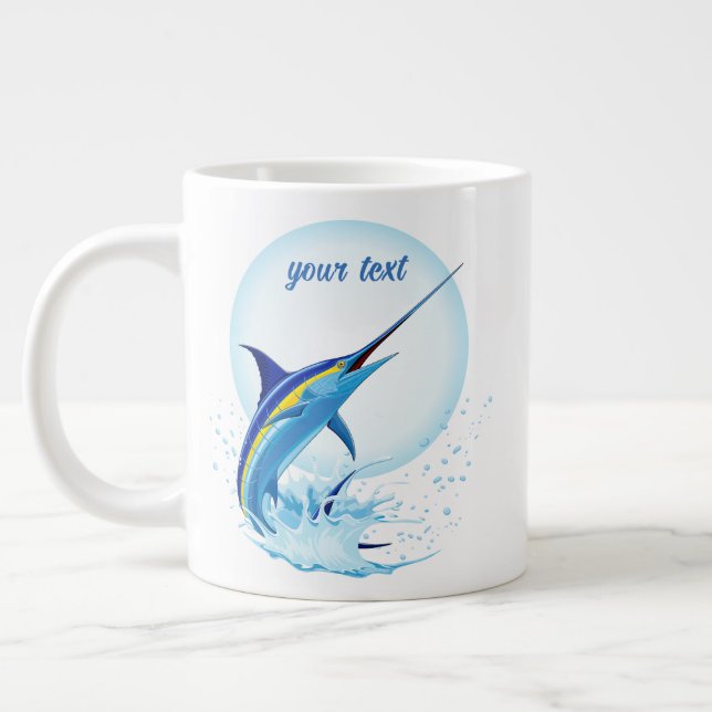 Blue Marlin Jumping out of Ocean Giant Coffee Mug (Left)