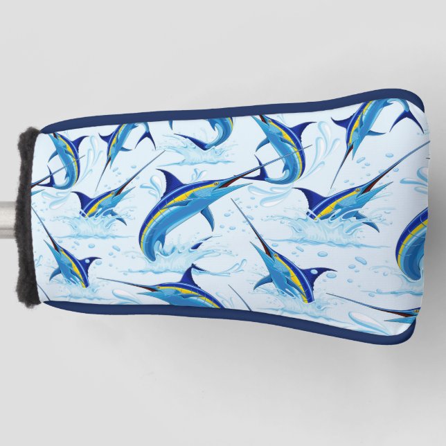 Blue Marlin Jumping out of Ocean Golf Head Cover (Front)
