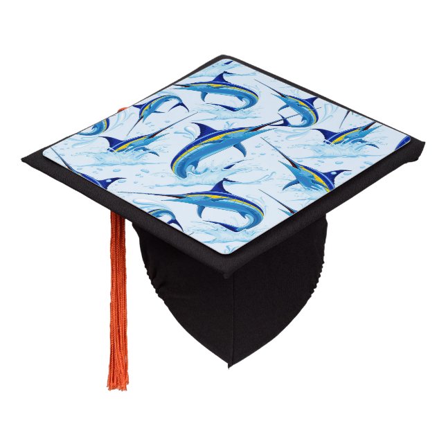 Blue Marlin Jumping out of Ocean Graduation Cap Topper (Angled)