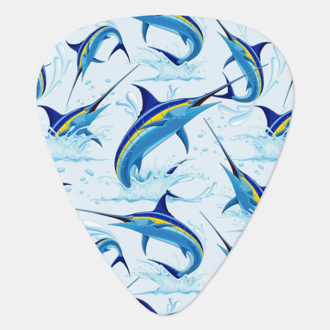 Blue Marlin Jumping out of Ocean Guitar Pick (Front)