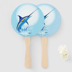 Blue Marlin Jumping out of Ocean Hand Fan
