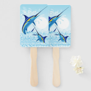 Blue Marlin Jumping out of Ocean Hand Fan