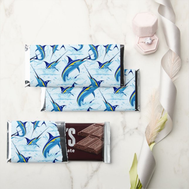 Blue Marlin Jumping out of Ocean Hershey Bar Favors (Front)