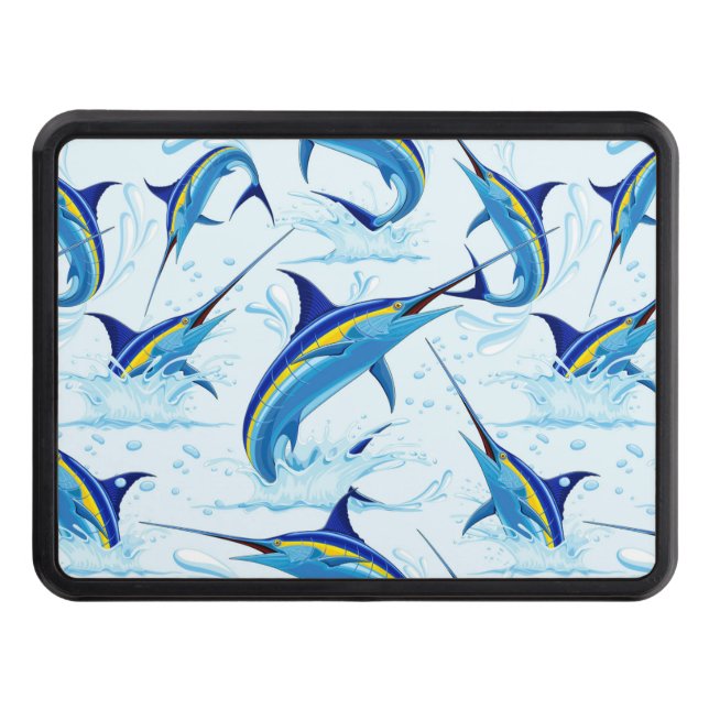 Blue Marlin Jumping out of Ocean Hitch Cover (Front)