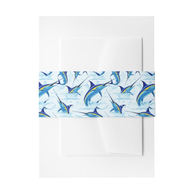 Blue Marlin Jumping out of Ocean Invitation Belly Band (Front Example)