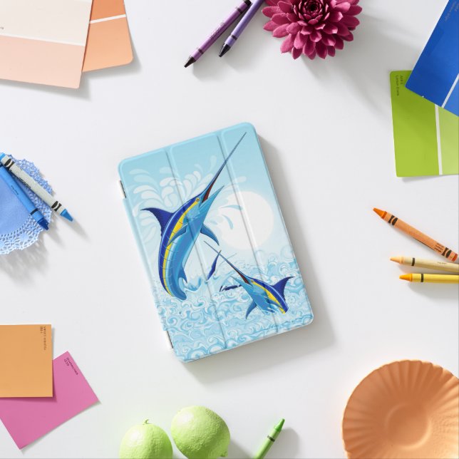 Blue Marlin Jumping out of Ocean iPad Mini Cover (In Situ)